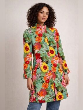 Vintage 80s Retro Della Spiga weekend Floral Sunflower Tapestry Duster Jacket